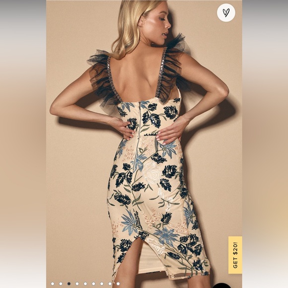 Lulu’s Show Stopper Cream Embroidered Sequin Midi Dress - Size S - Picture 2 of 8